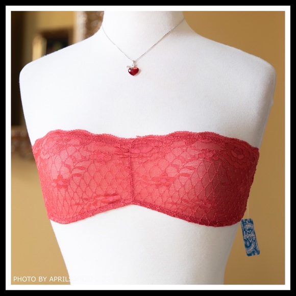FREE PEOPLE RED LACE BRALETTE BOHO BANDEAU BRA A2C - Picture 2 of 8